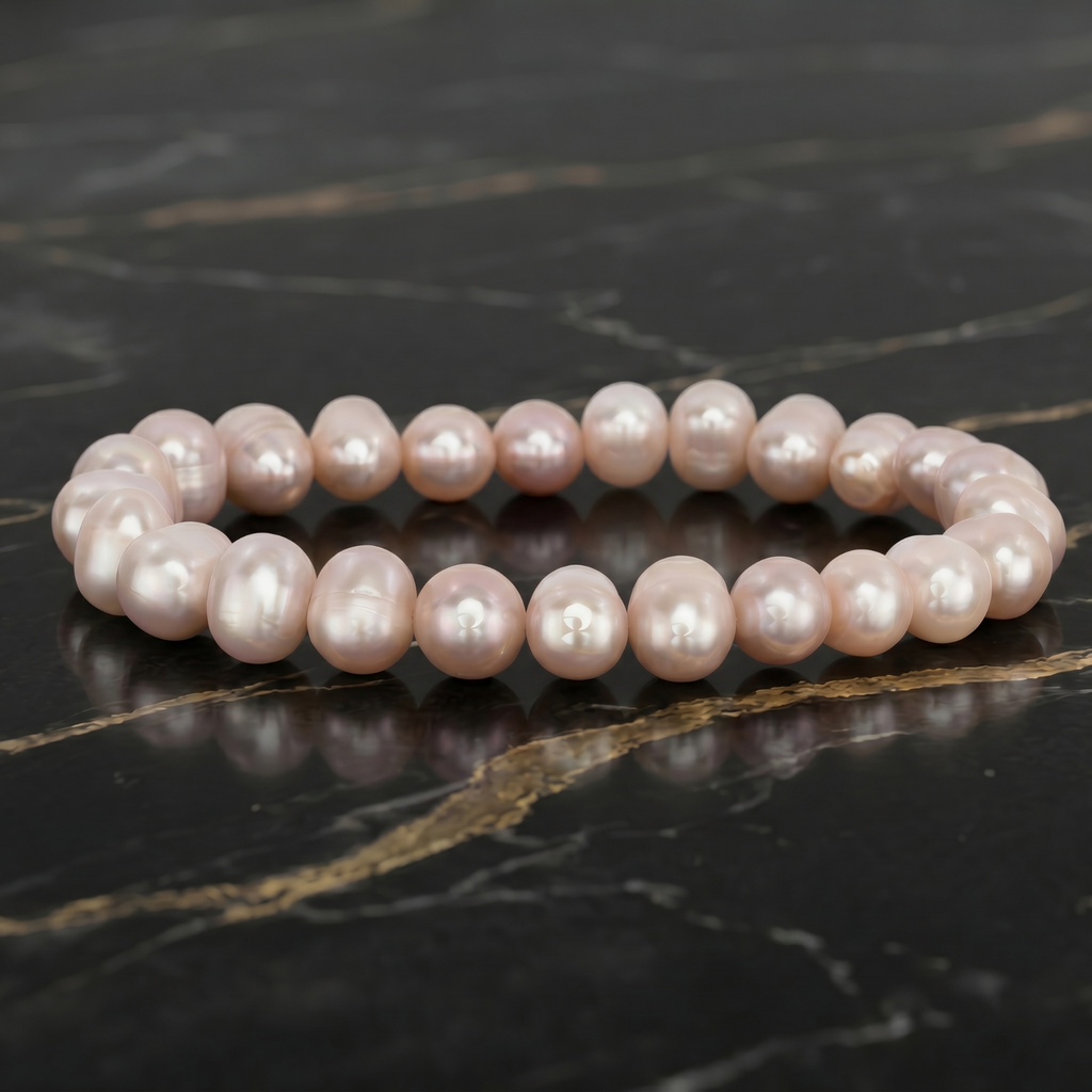 Pink Genuine Fresh Water Pearl Stretch Style Bracelet for Women