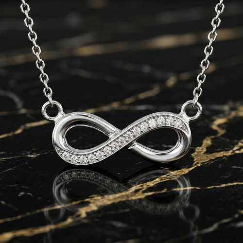 925 Sterling Silver Infinity Necklace CZ Pendant 18" Chain