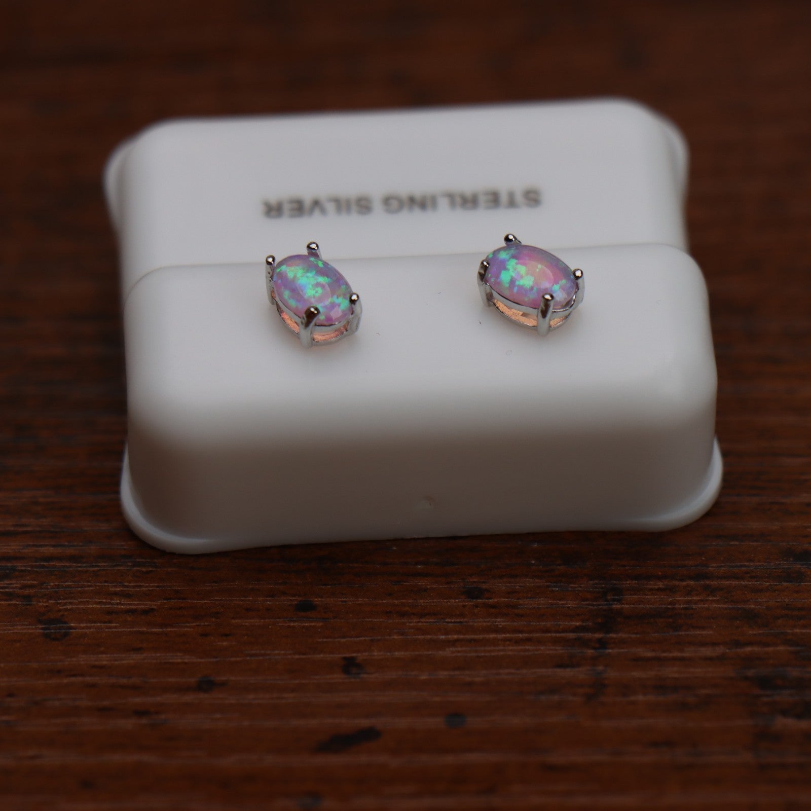 Pink Opal Earrings 925 Sterling Silver Lab Created 4x6mm
