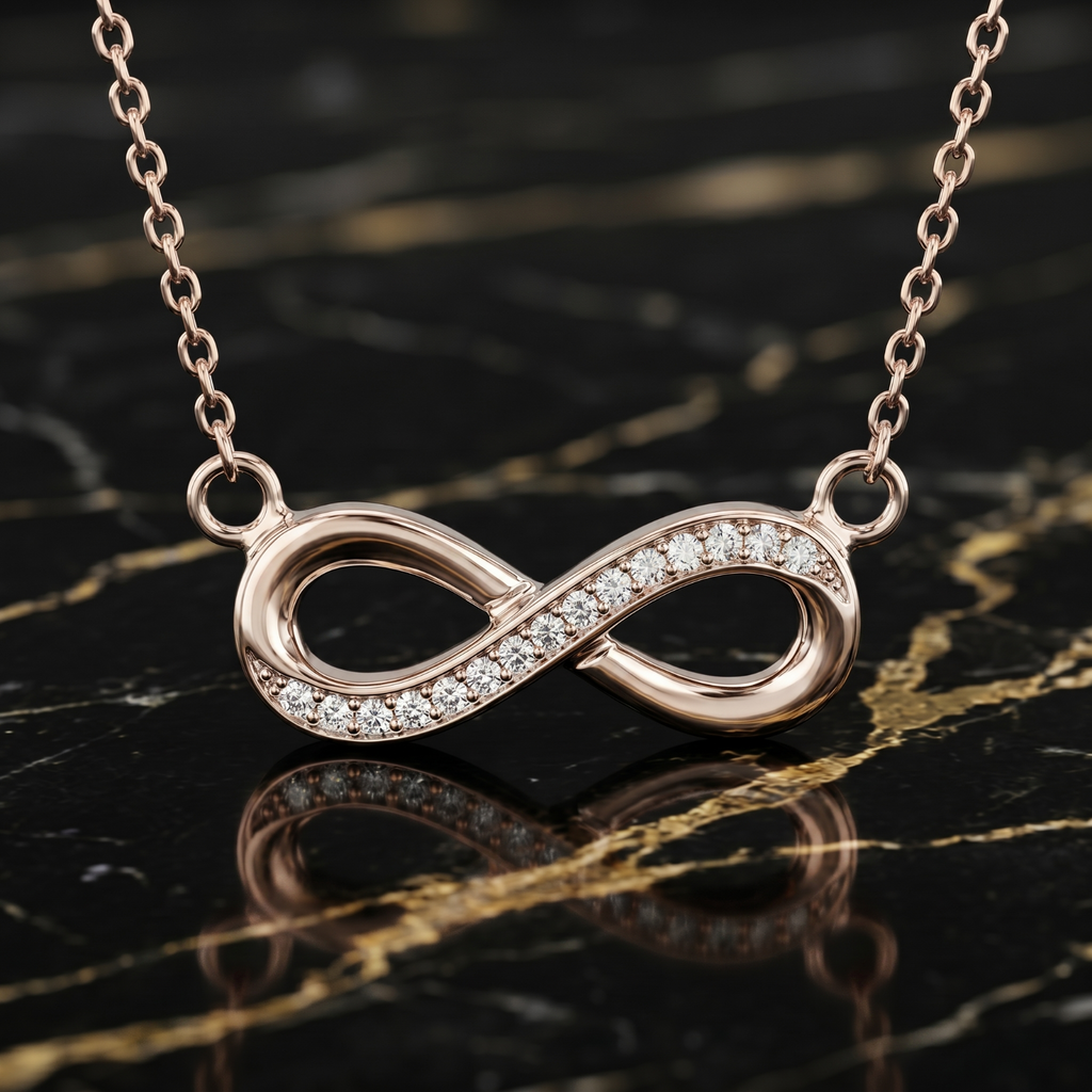 Rose Gold over 925 Sterling Silver Infinity Necklace CZ Pendant 18" Chain