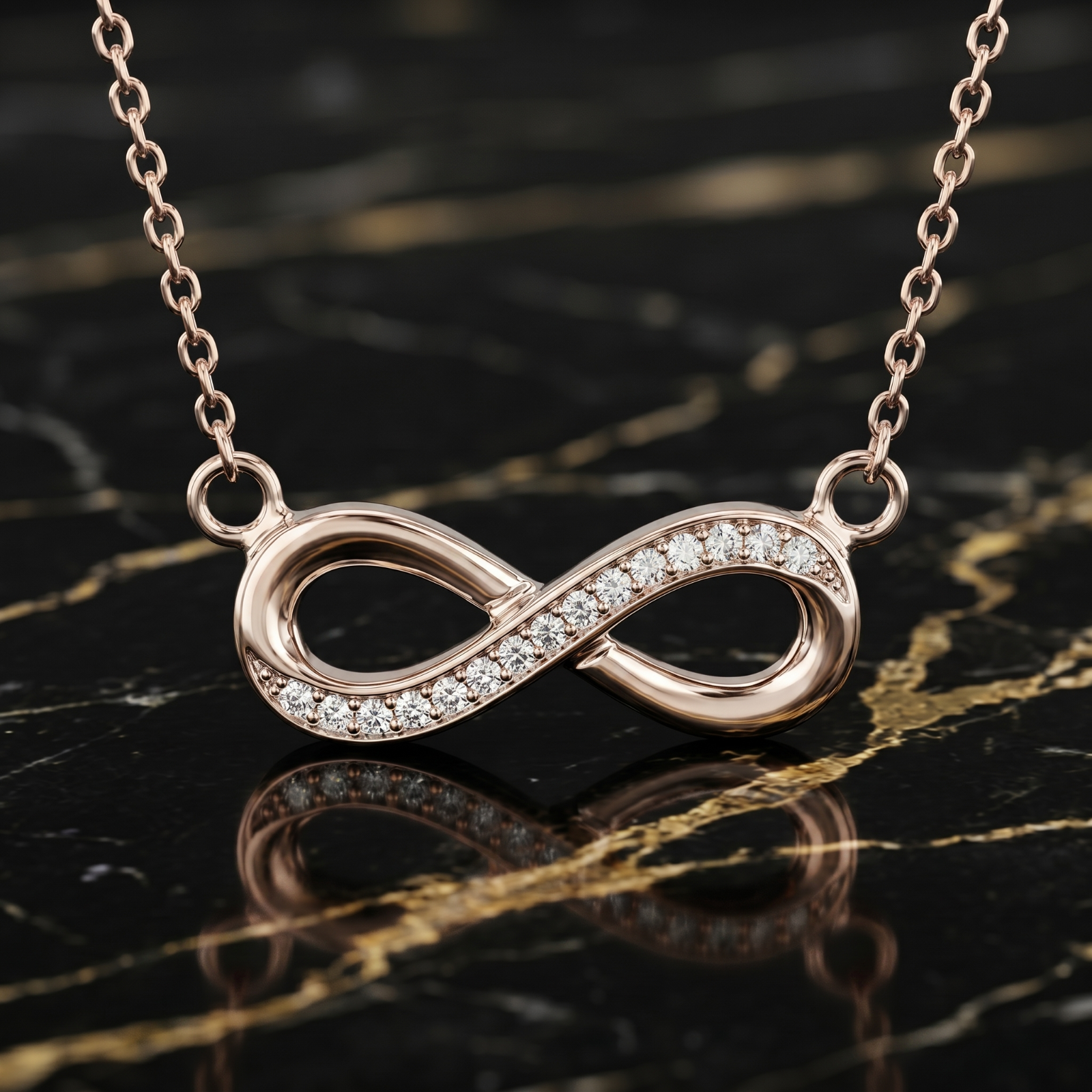 Rose Gold over 925 Sterling Silver Infinity Necklace CZ Pendant 18" Chain
