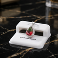 Watermelon Pear Semi Precious Natural Halo 925 Sterling Silver pendant on white display