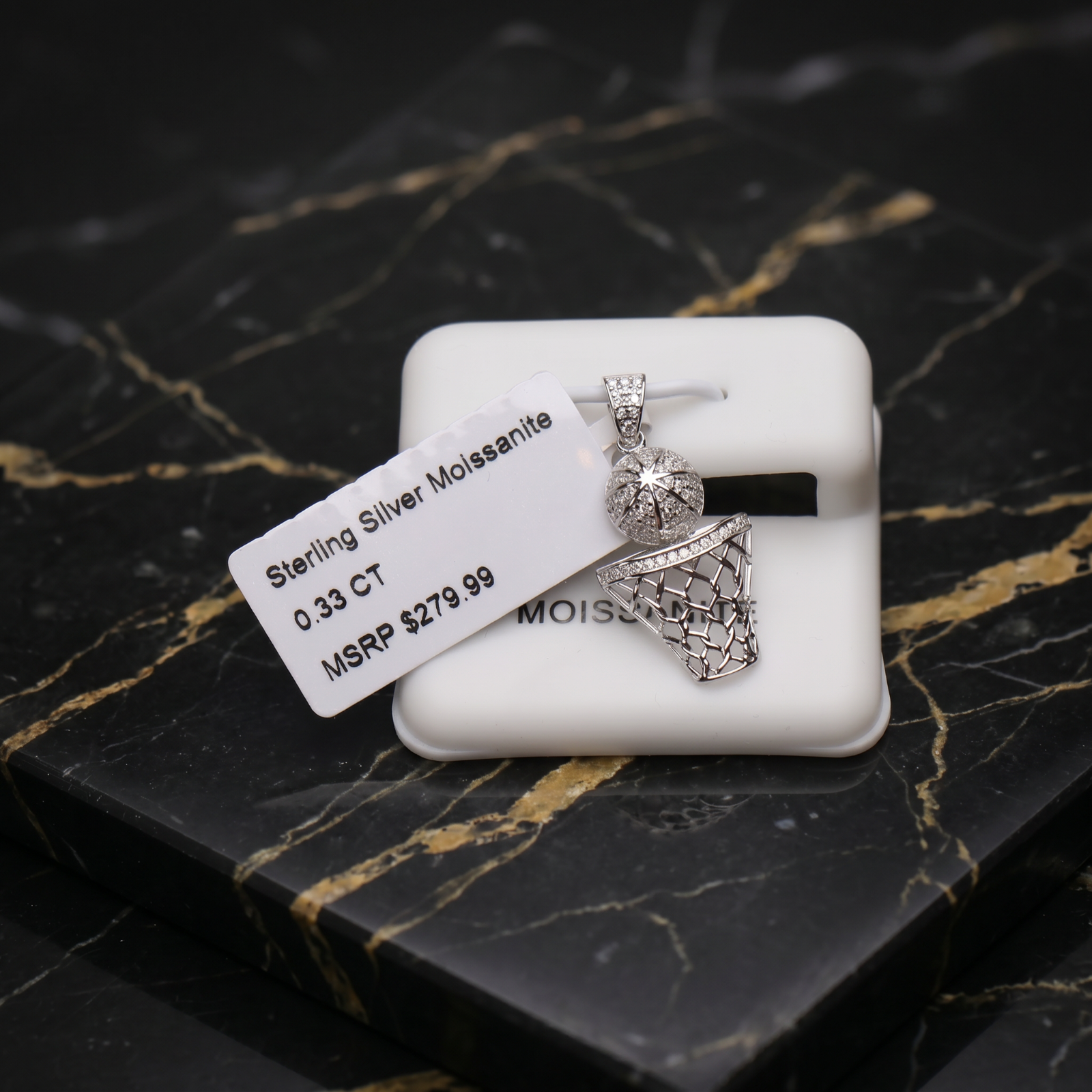 Iced Out - 925 Sterling silver Moissanite Basketball Pendant