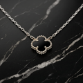 Black Onyx Clover 18” Adjustable to 20" Necklace 925 Sterling Silver 9.5mm