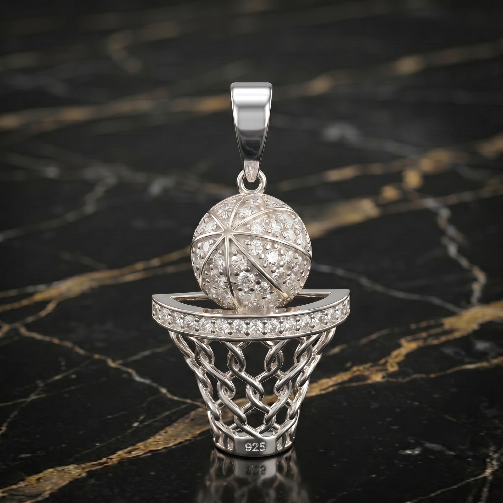 Iced Out - 925 Sterling silver Moissanite Basketball Pendant