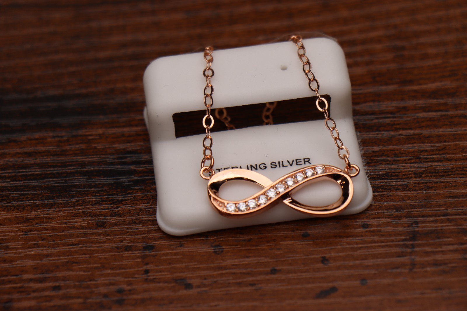 Rose Gold over 925 Sterling Silver Infinity Necklace CZ Pendant 18" Chain