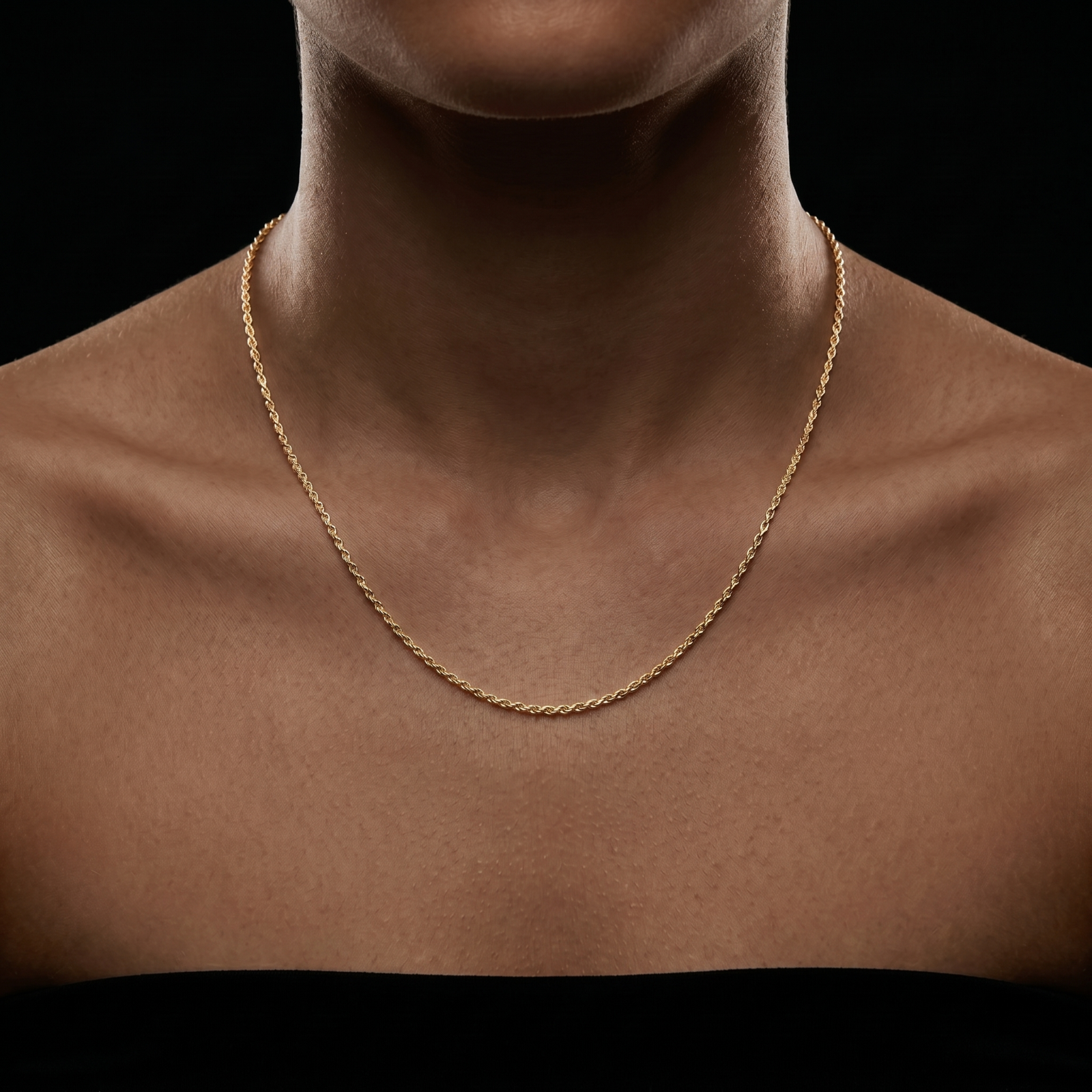 1MM Solid 14k over 925 Sterling Silver Italian DIAMOND CUT ROPE CHAIN Necklace on a model
