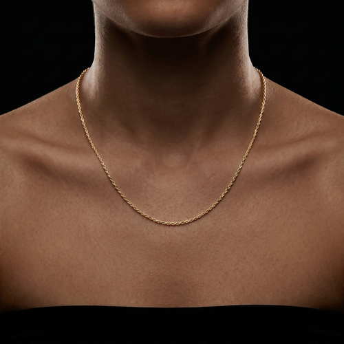 1MM Solid 14k over 925 Sterling Silver Italian DIAMOND CUT ROPE CHAIN Necklace on a model