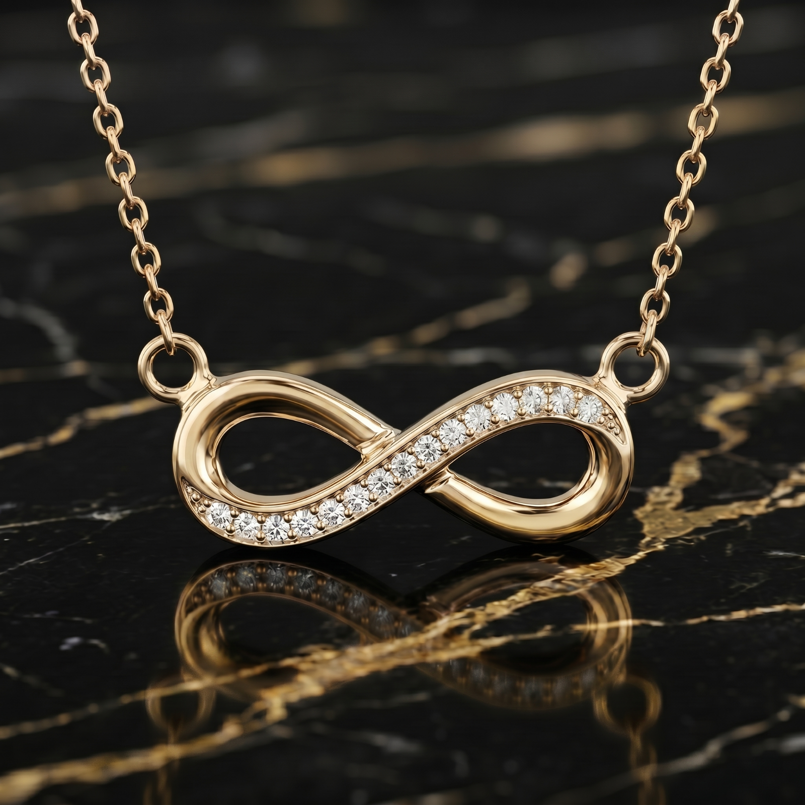 14k gold over 925 Sterling Silver Infinity Necklace CZ Pendant 18" Chain