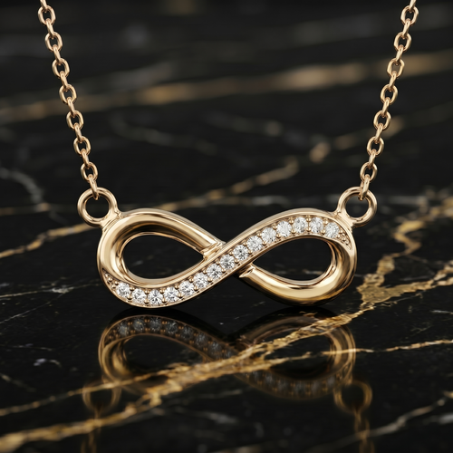 14k gold over 925 Sterling Silver Infinity Necklace CZ Pendant 18" Chain