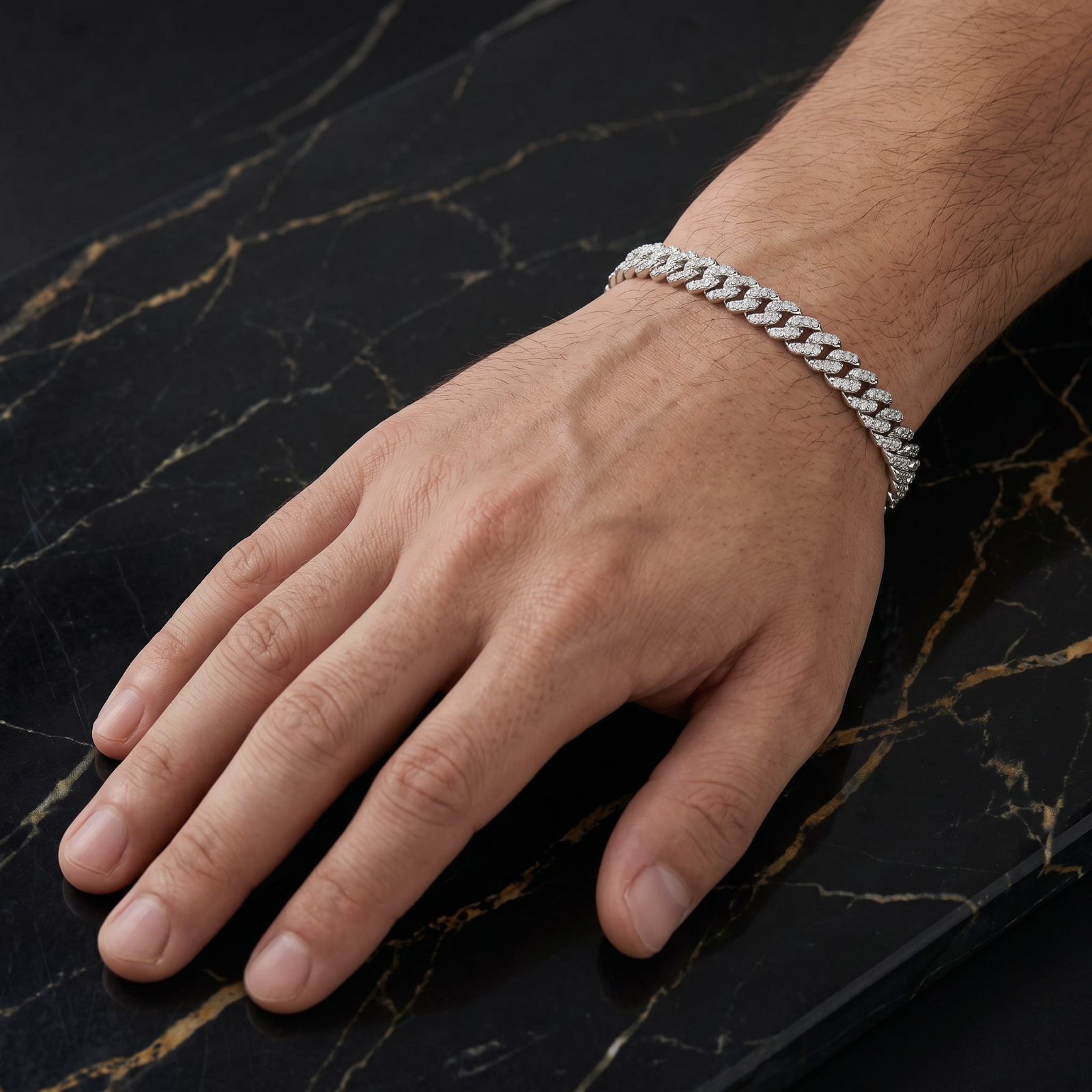 VVS1 Moissanite Monaco Cuban Bracelet 5.8mm 2.01 CTW 925 Sterling Silver on a mans wrist