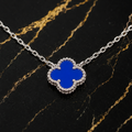 Blue Agate Clover 18” Adjustable Necklace 925 Sterling Silver 9.5mm