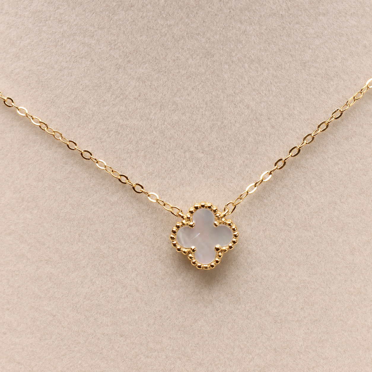 Mother Of Pearl Clover 18” Adjustable Necklace 14k Over 925 Sterling Silver