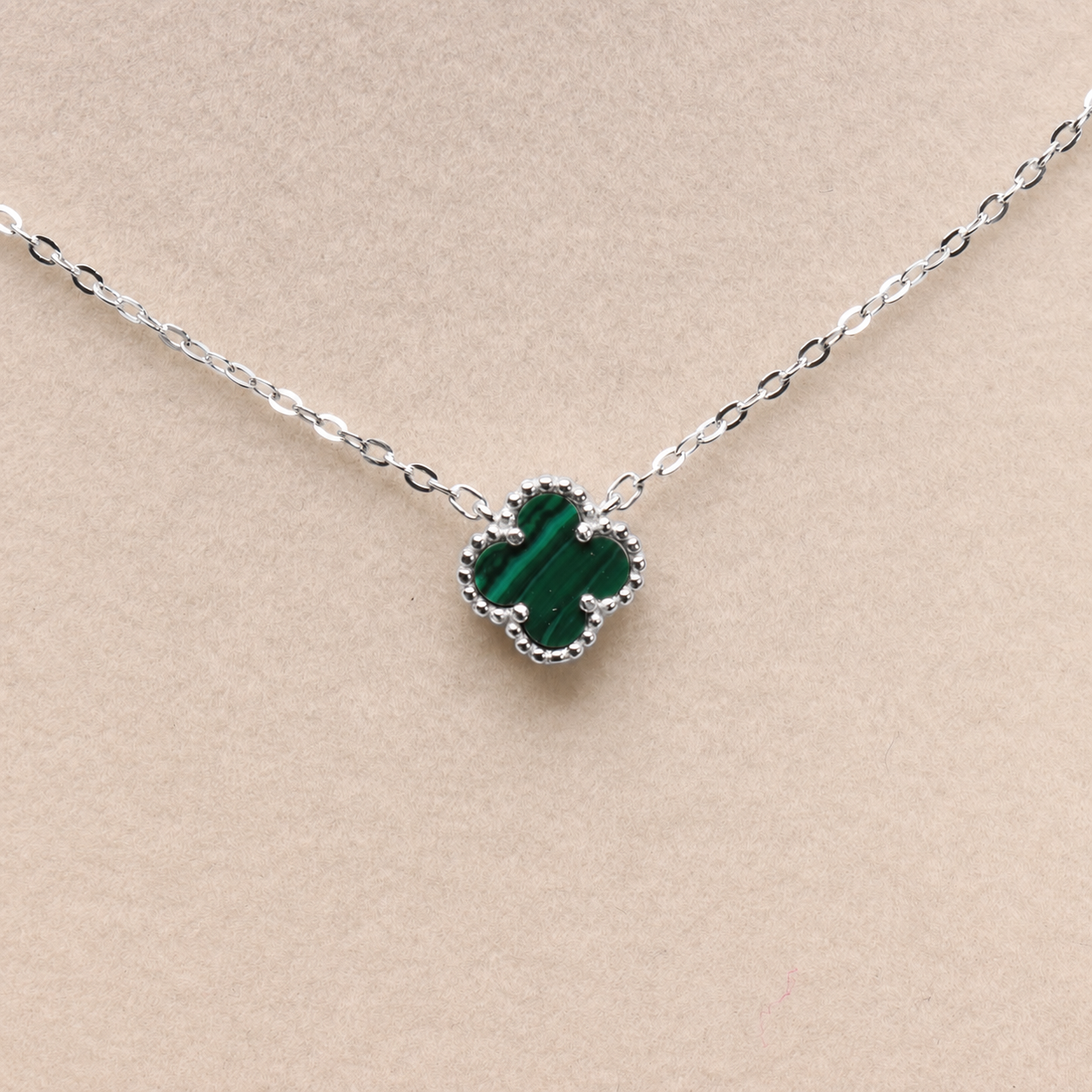 Green Malachite Clover 18” Adjustable Necklace 925 Silver 9.5mm