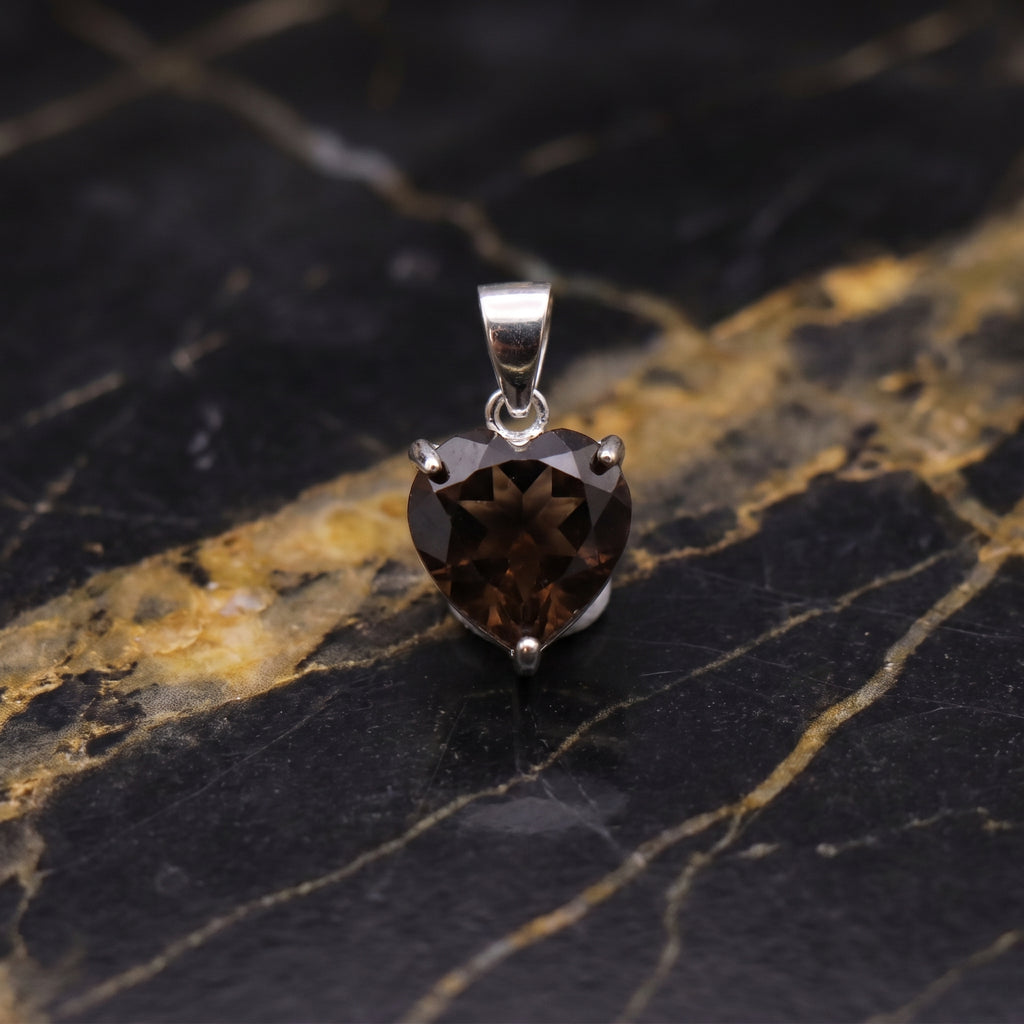 Smokey Quartz Heart Semi Precious Natural Pendant 925 Silver 9mm