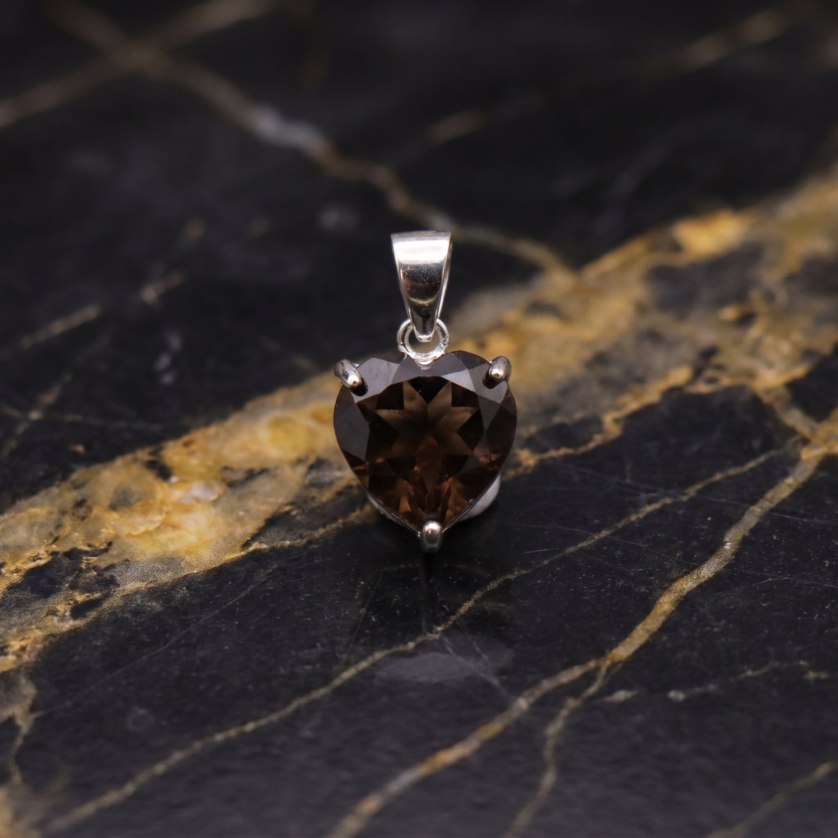 Smokey Quartz Heart Semi Precious Natural Pendant 925 Silver 9mm