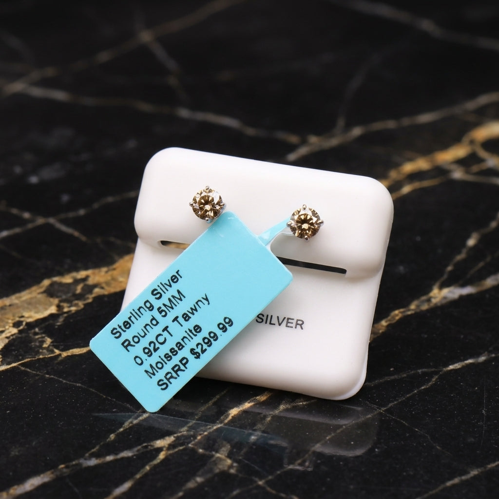 Moissanite Tawny 5mm Studs Gra Certified 925 Sterling Silver Genuine