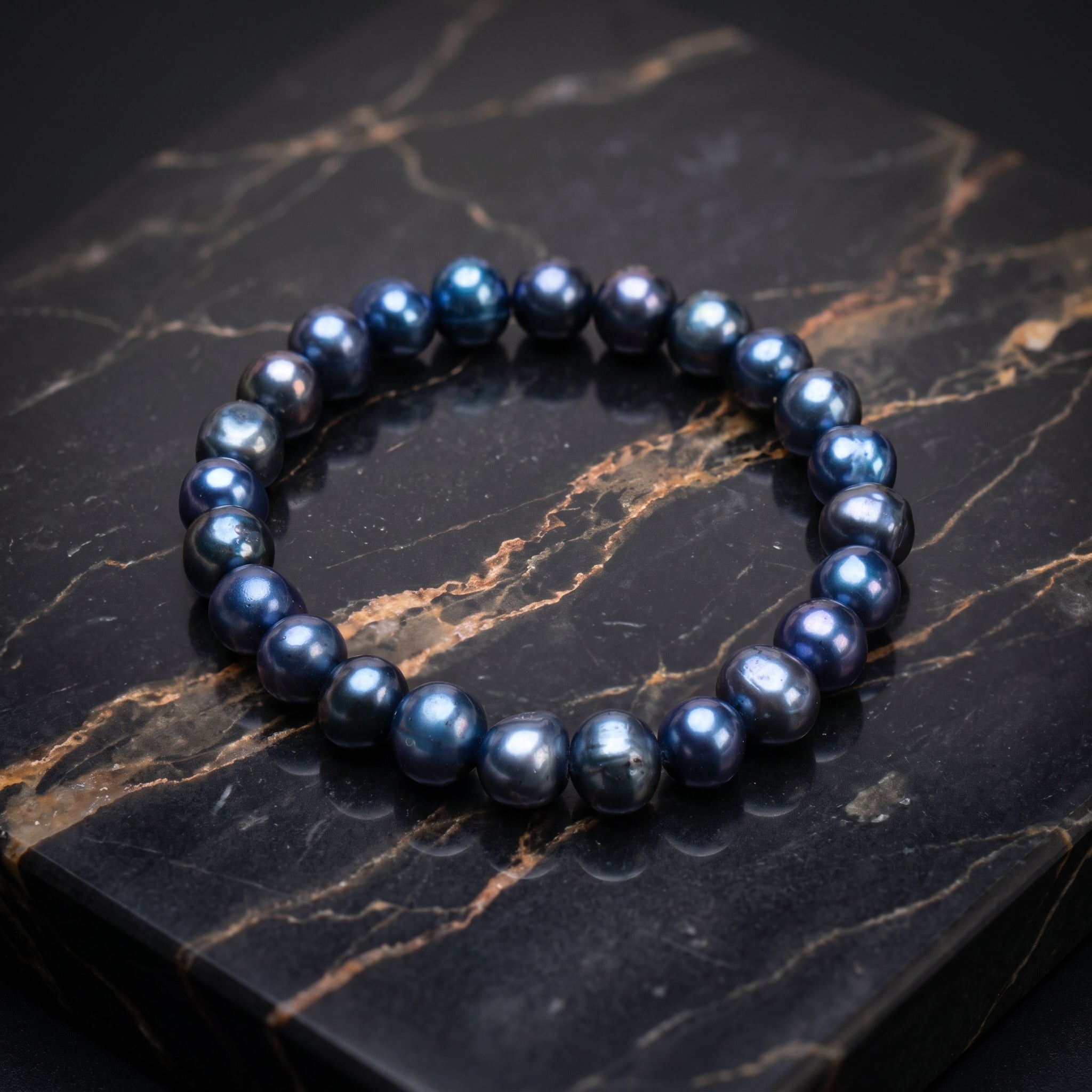 Dark Blue Genuine Fresh Water Pearl Stretch Bracelet Color Treated Stretch