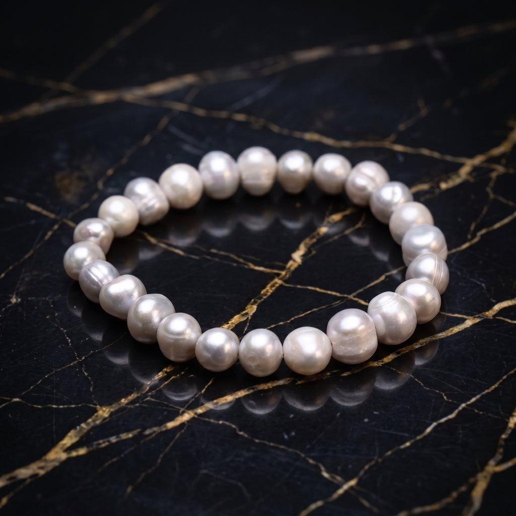 Silver Genuine Fresh Water Pearl Stretch Bracelet Color Treated Stretch