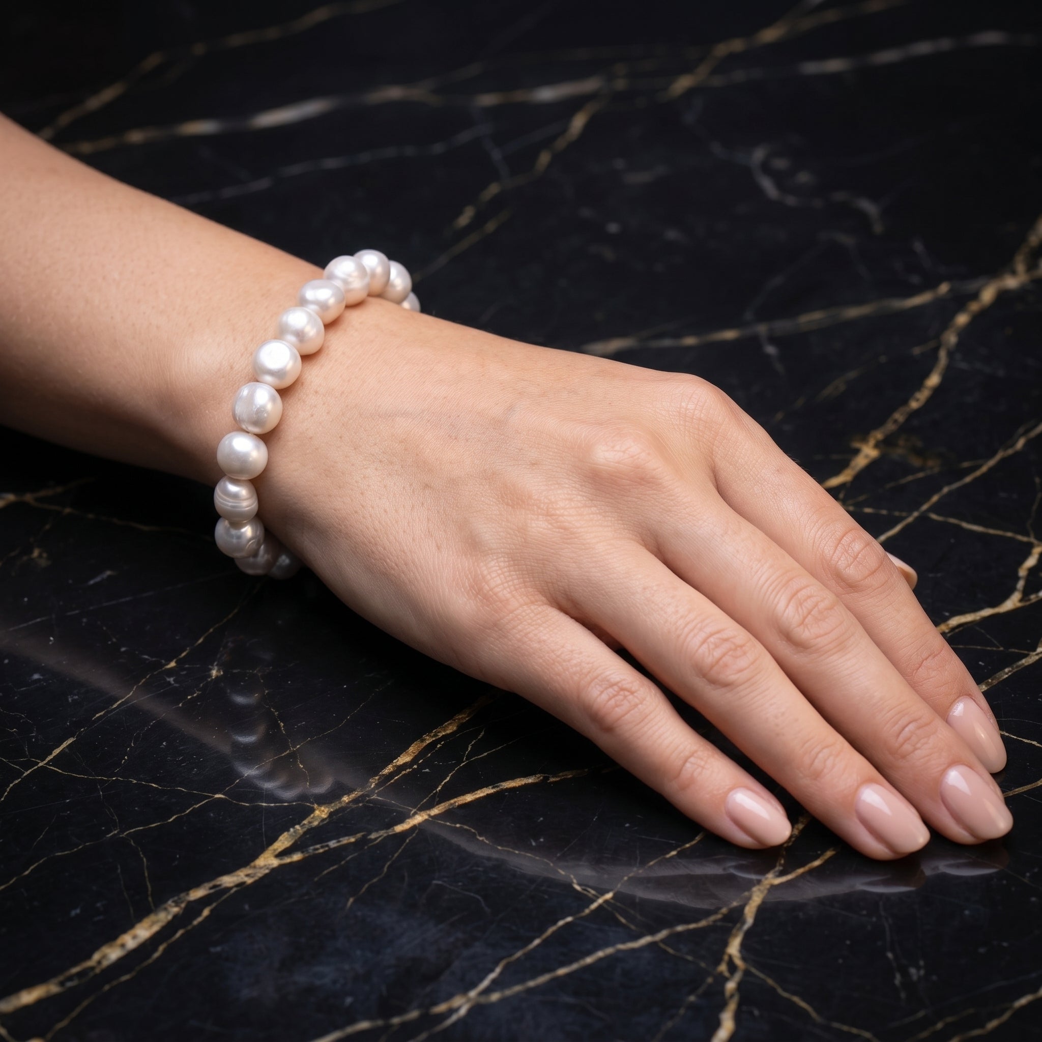 Silver Genuine Fresh Water Pearl Stretch Bracelet Color Treated Stretch