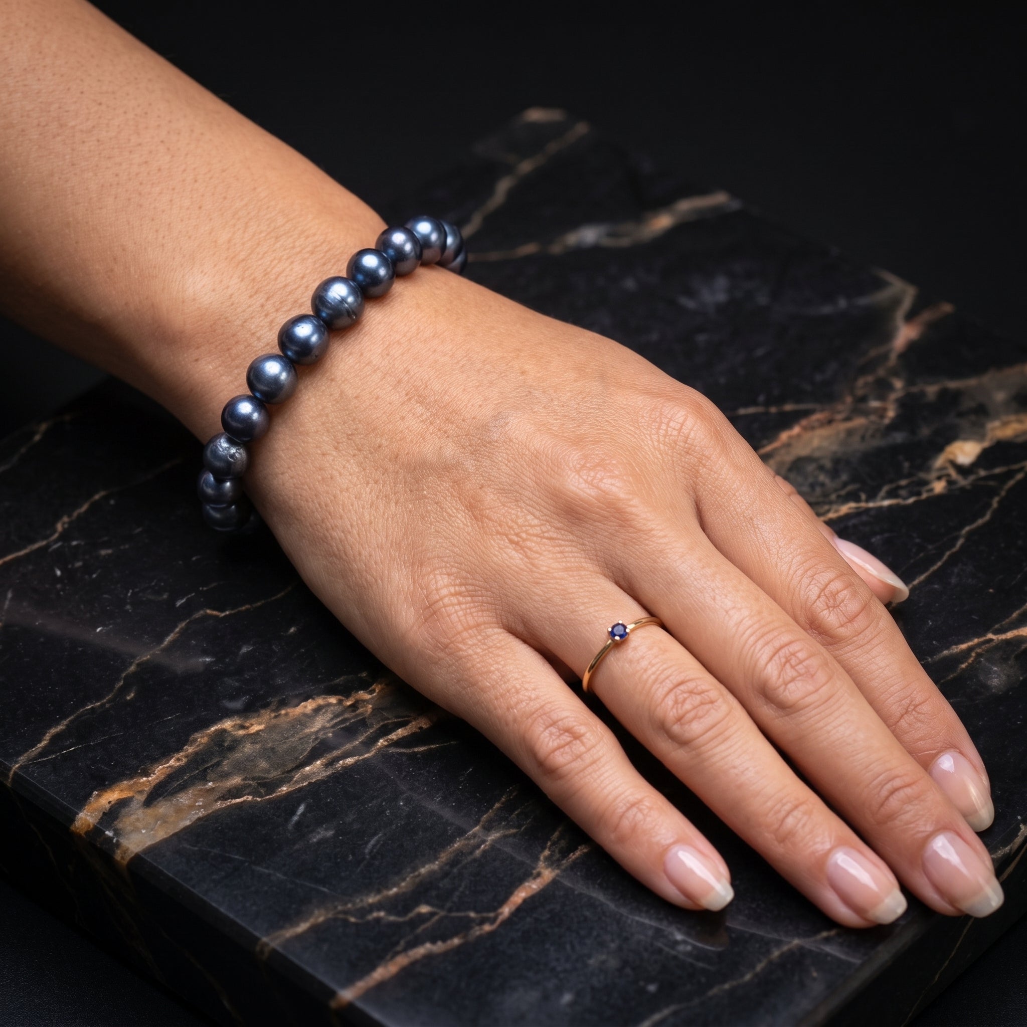 Dark Blue Genuine Fresh Water Pearl Stretch Bracelet Color Treated Stretch