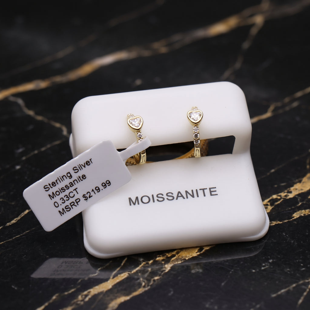 Moissanite Heart Gold Over 925 Sterling Silver Huggie Earrings Dainty