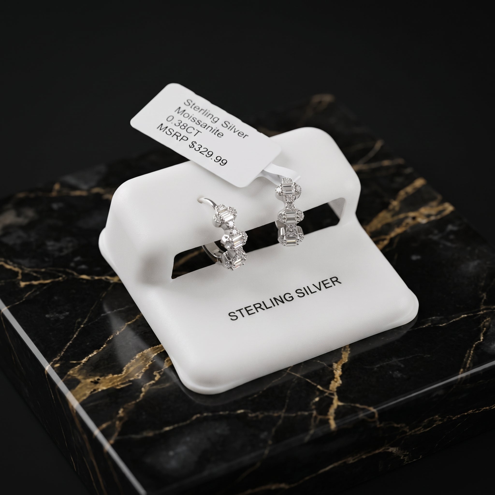 Three-Stone Baguette Huggie Earrings Moissanite 925 Sterling Silver