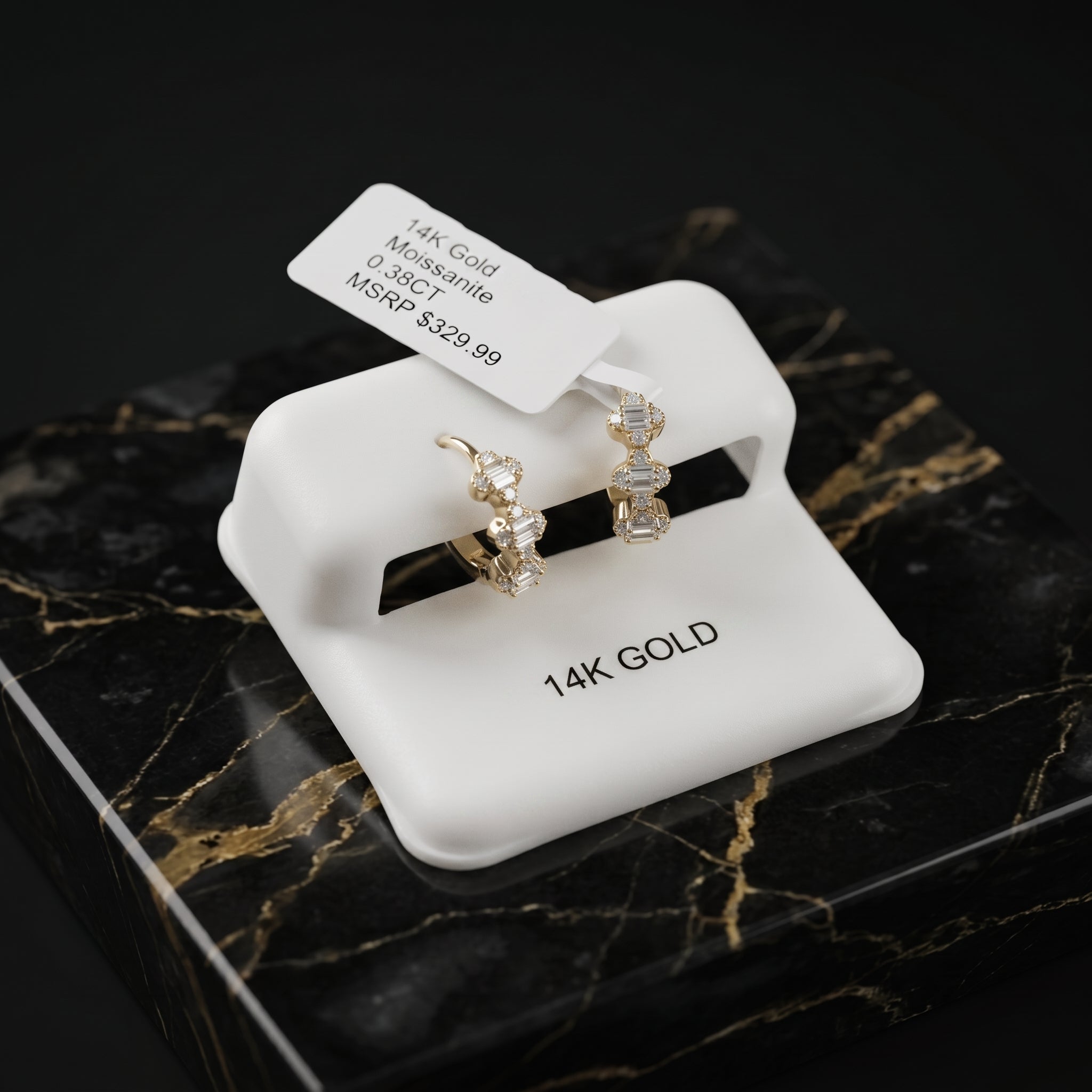 Three-Stone Baguette Huggie Earrings Moissanite 14k Gold Over 925 Silver
