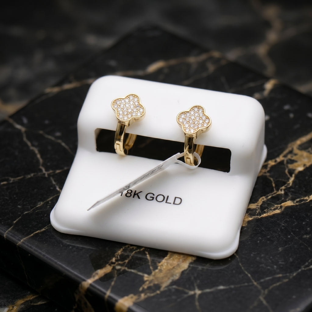 Clover Pave Huggies Earrings Genuine Moissanite 14k Gold Over 925 Silver