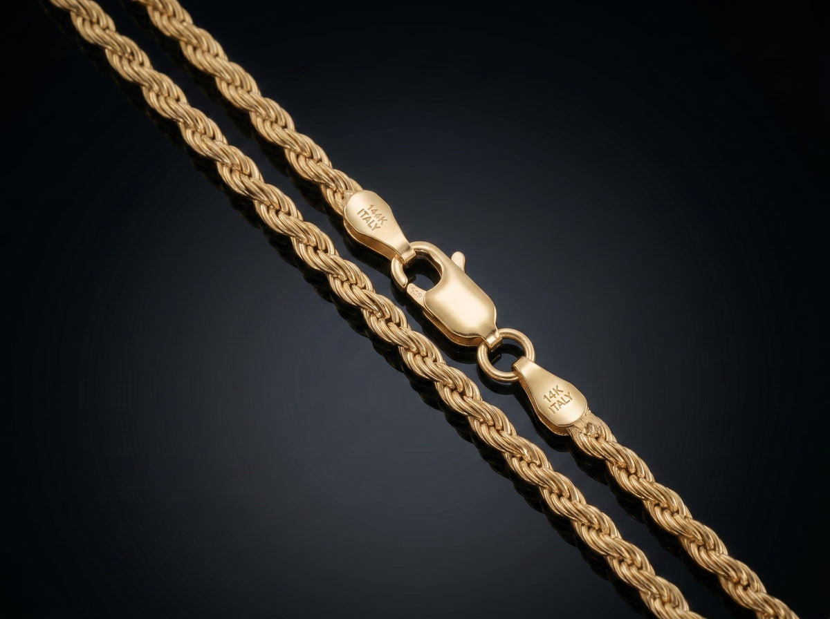 3MM 14K Gold Over 925 Silver Italian Diamond Cut Rope Chain Necklace O60