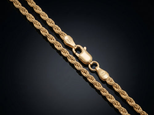 3MM 14K Gold Over 925 Silver Italian Diamond Cut Rope Chain Necklace O60