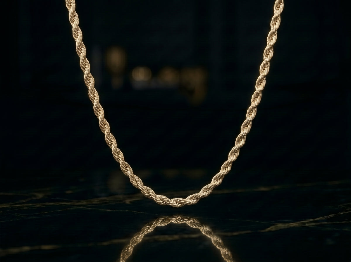 3MM 14K Gold Over 925 Silver Italian Diamond Cut Rope Chain Necklace O60