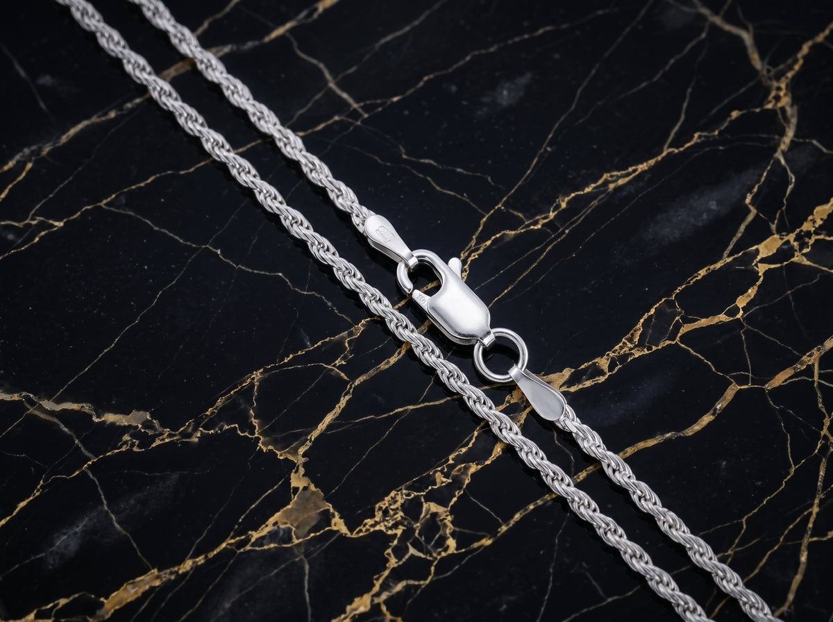 2.5MM 925  Solid Sterling Silver Italian Diamond Cut Rope Chain Necklace O50