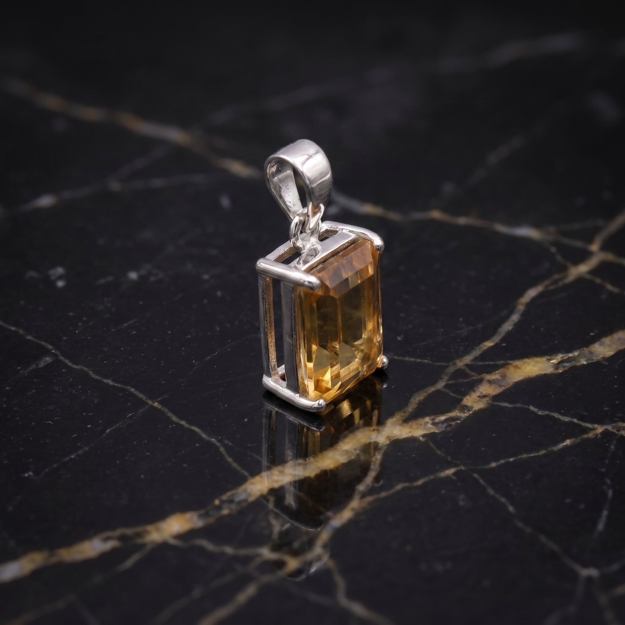 Citrine Emerald Cut Semi Precious Natural Pendant 925 Silver 9x7mm