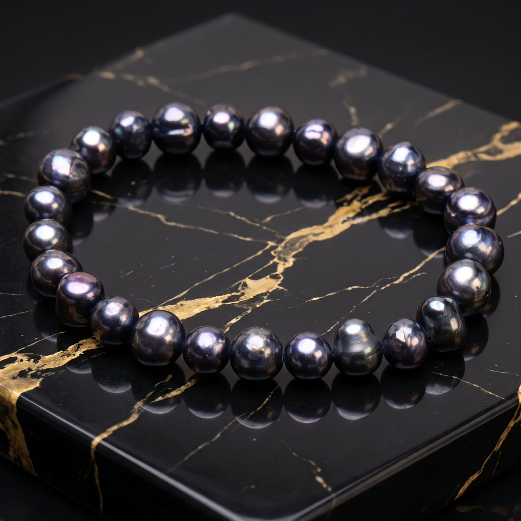 Black Genuine Fresh Water Pearl Stretch Bracelet Color Treated Stretch