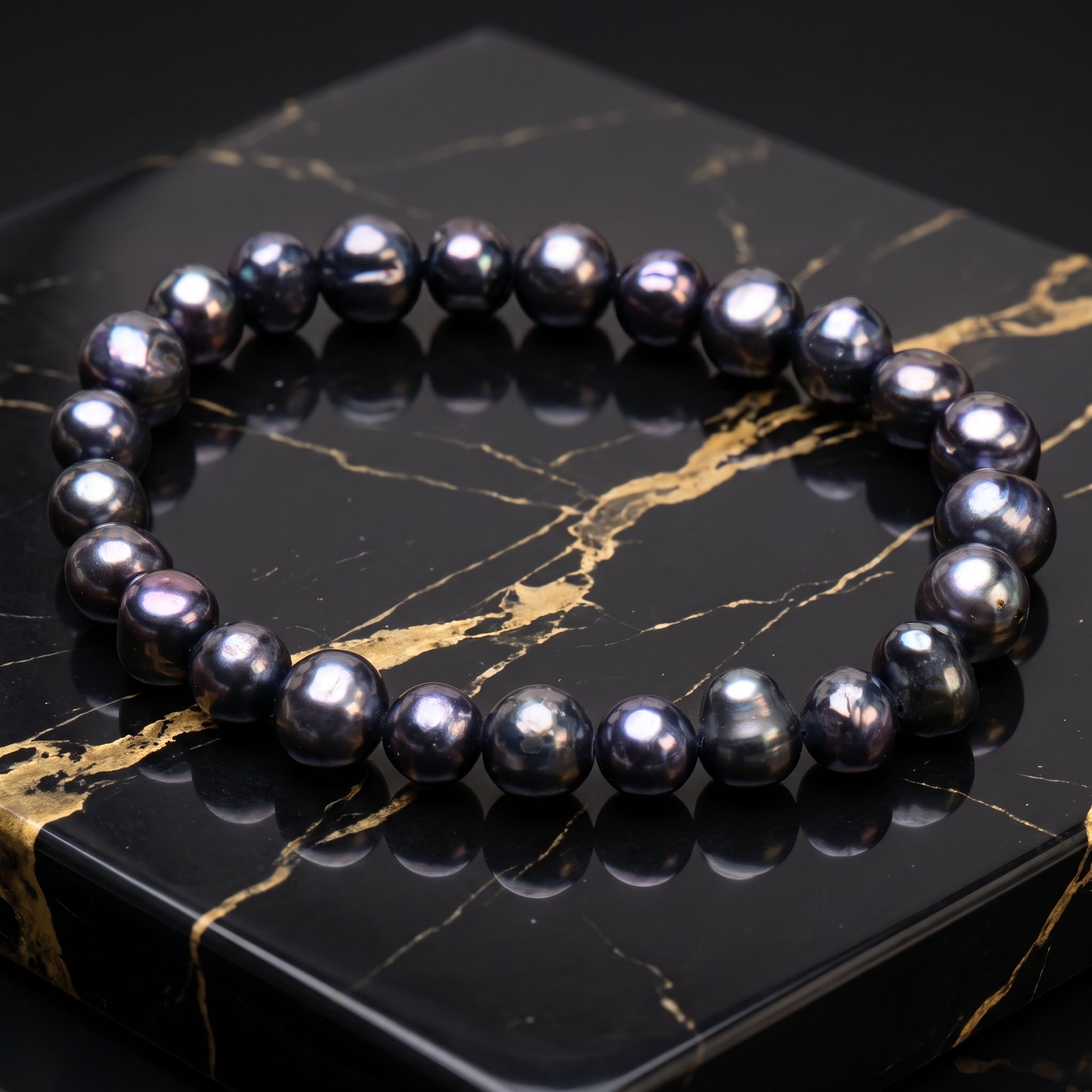 Black Genuine Fresh Water Pearl Stretch Bracelet Color Treated Stretch