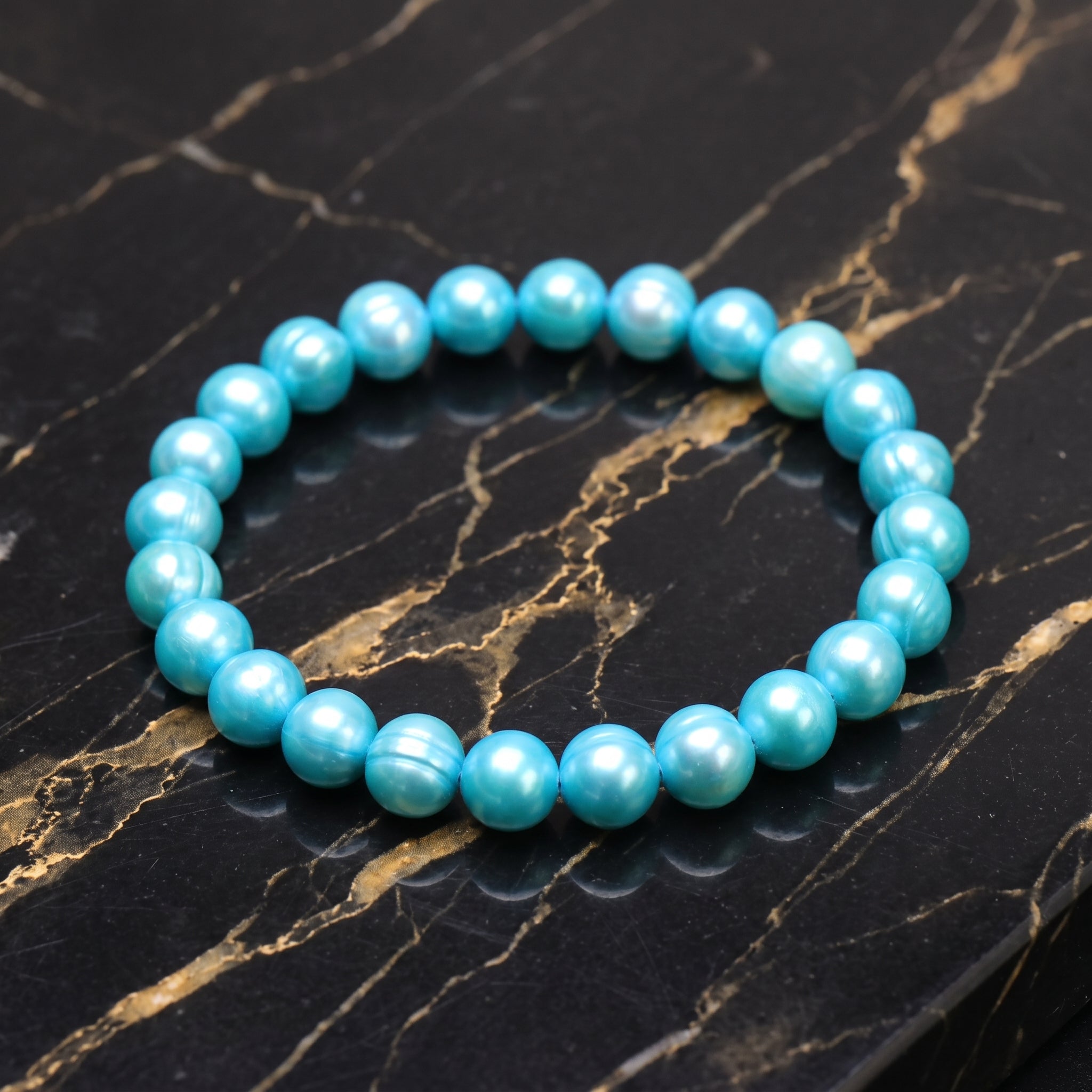 Light Blue Genuine Fresh Water  Pearl Stretch Bracelet Color Treated Stretch