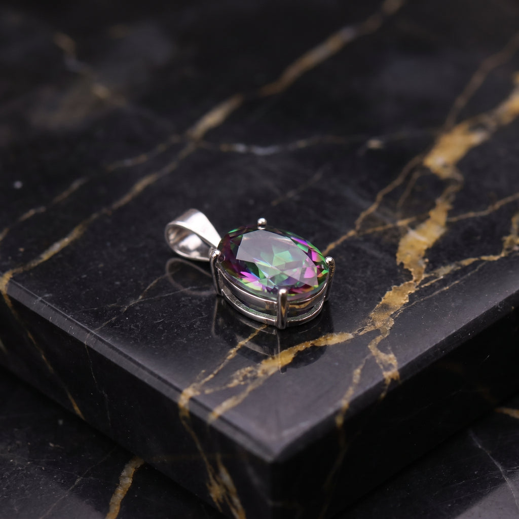 Mystic Topaz Oval Semi Precious Natural Pendant 925 Silver 8x7mm