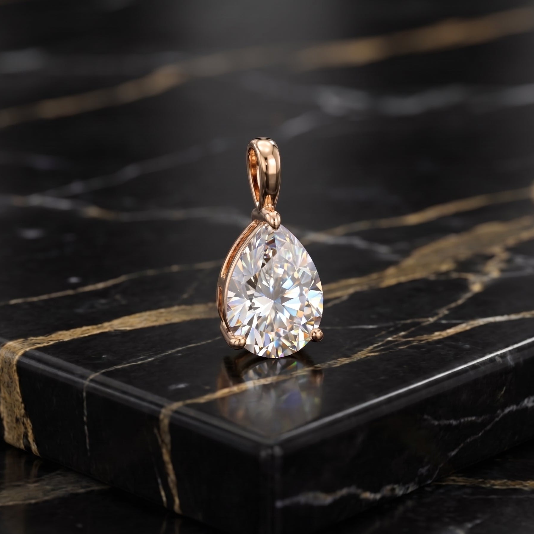 Genuine Moissanite Pear 1.8ct Pendant Rose Gold Over 925 Sterling Silver Certified