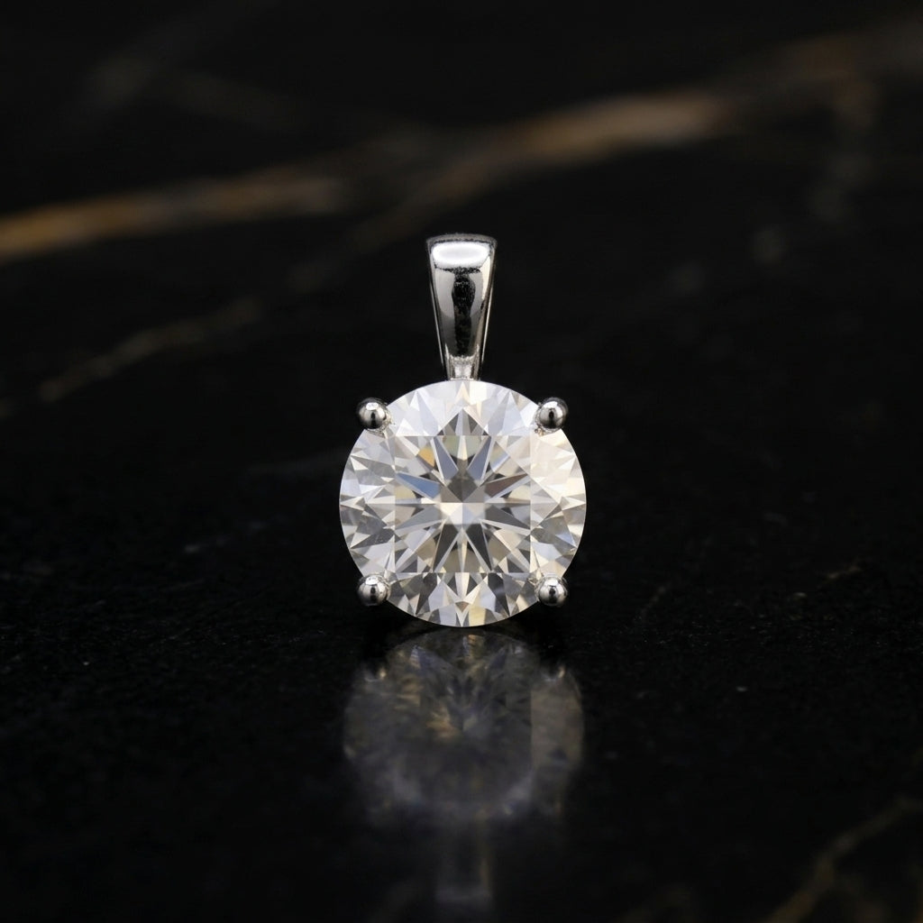 Genuine Moissanite Round 8mm Pendant 925 Sterling Silver Certified