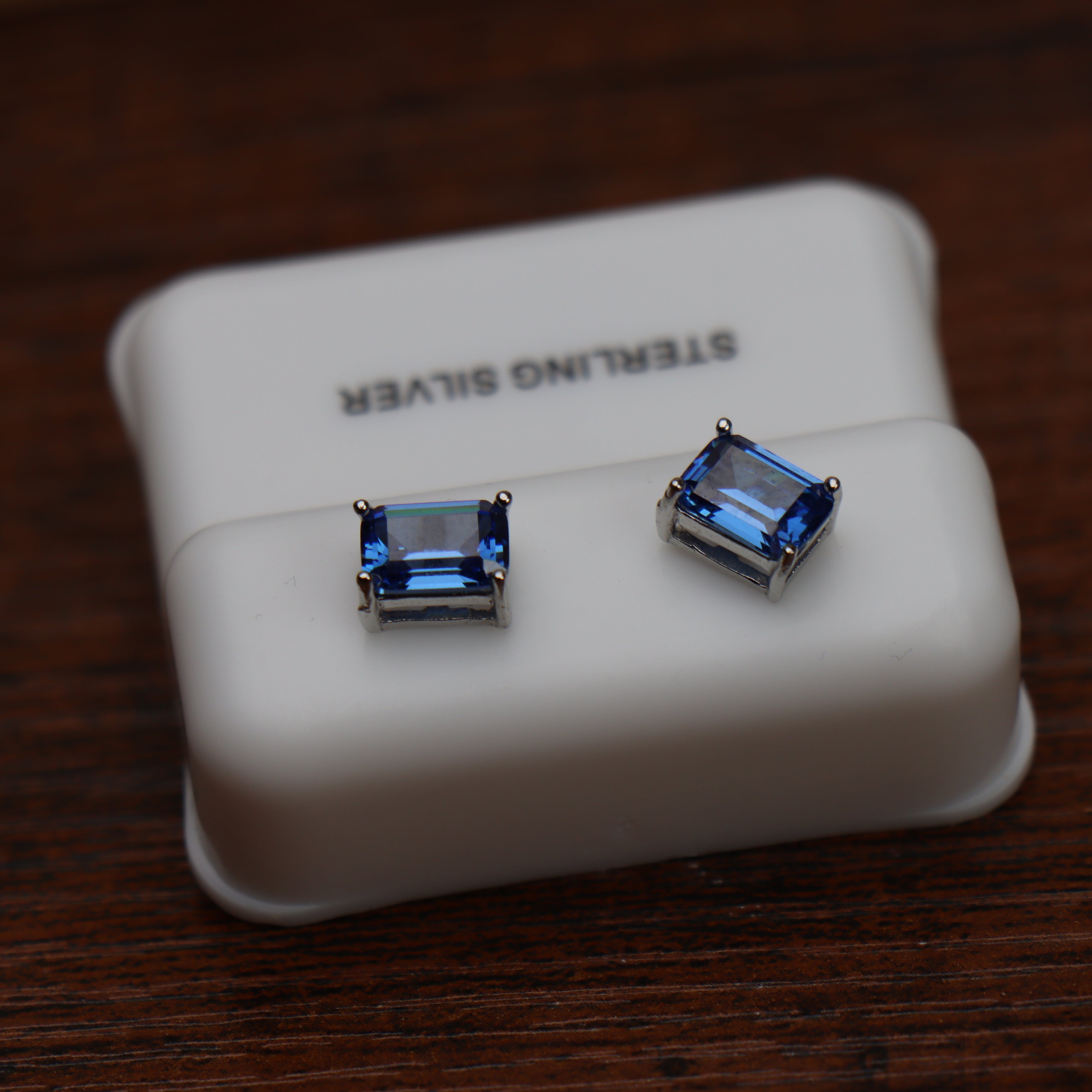 Emerald Cut Cz Earrings Tanzanite 7x5mm 925 Sterling Silver