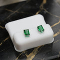 Emerald Cut Cz Earrings Emerald Green 7x5mm 925 Sterling Silver on white display