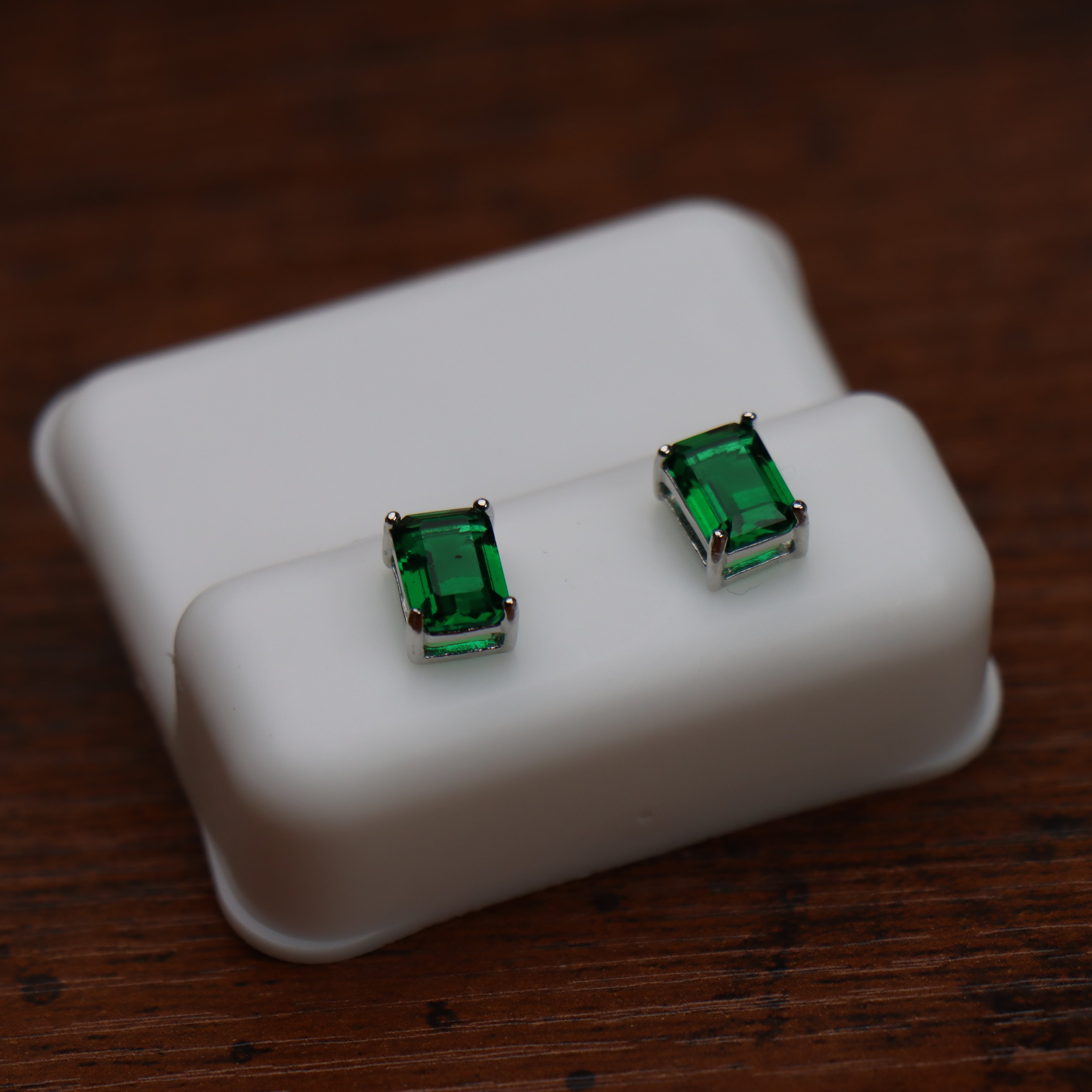 Emerald Cut Cz Earrings Emerald Green 7x5mm 925 Sterling Silver