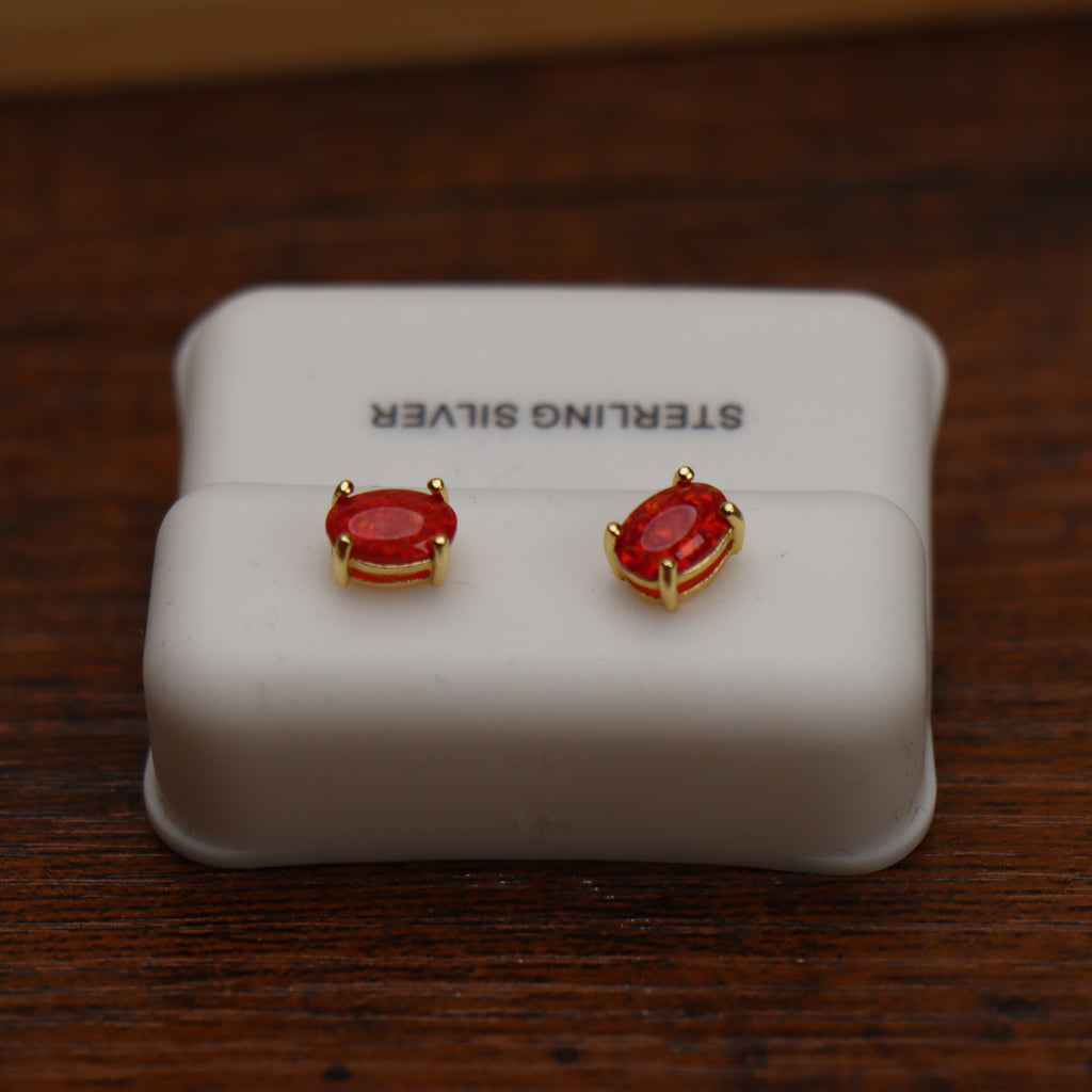 Red Opal Oval Earrings 14k Gold Over 925 Sterling Silver Lab Created 4x6mm