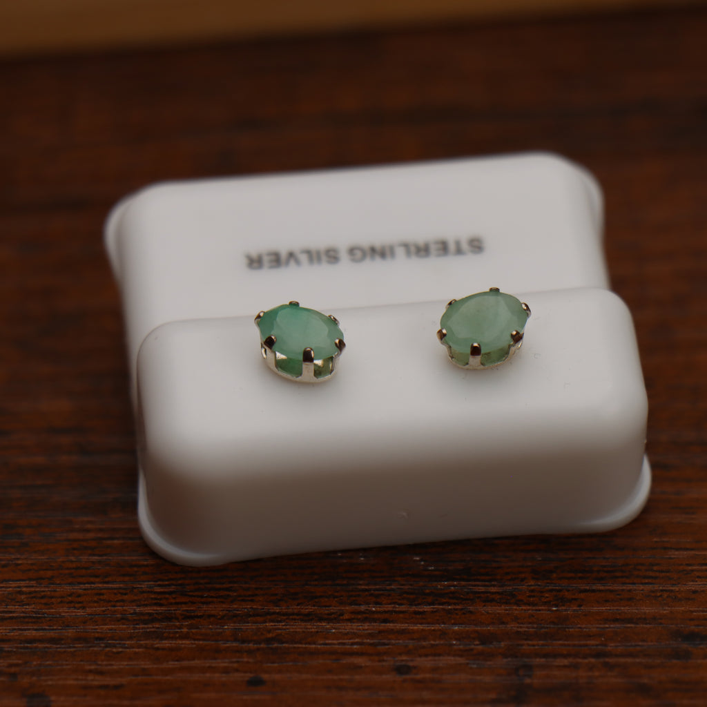 Green Emerald Oval Earrings 925 Sterling Silver Lab Created 4x6mm Pushbacks