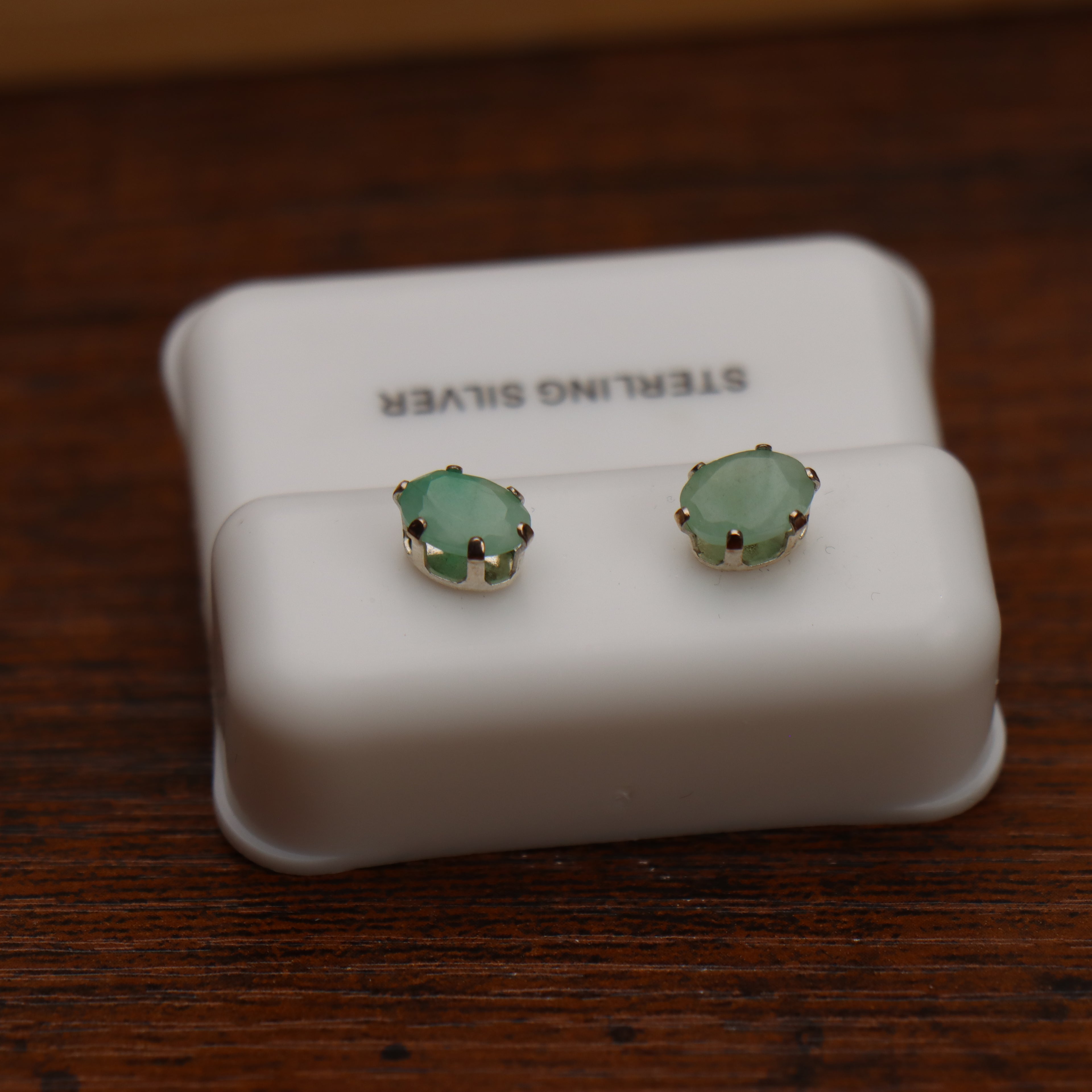Green Emerald Oval Earrings 925 Sterling Silver Lab Created 4x6mm Pushbacks