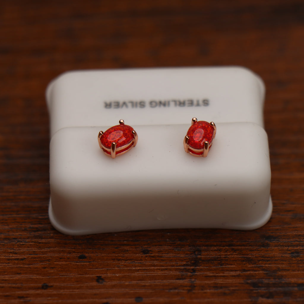 Red Opal Oval Earrings 14k Rose Gold Over 925 Sterling Silver Lab Created 4x6mm
