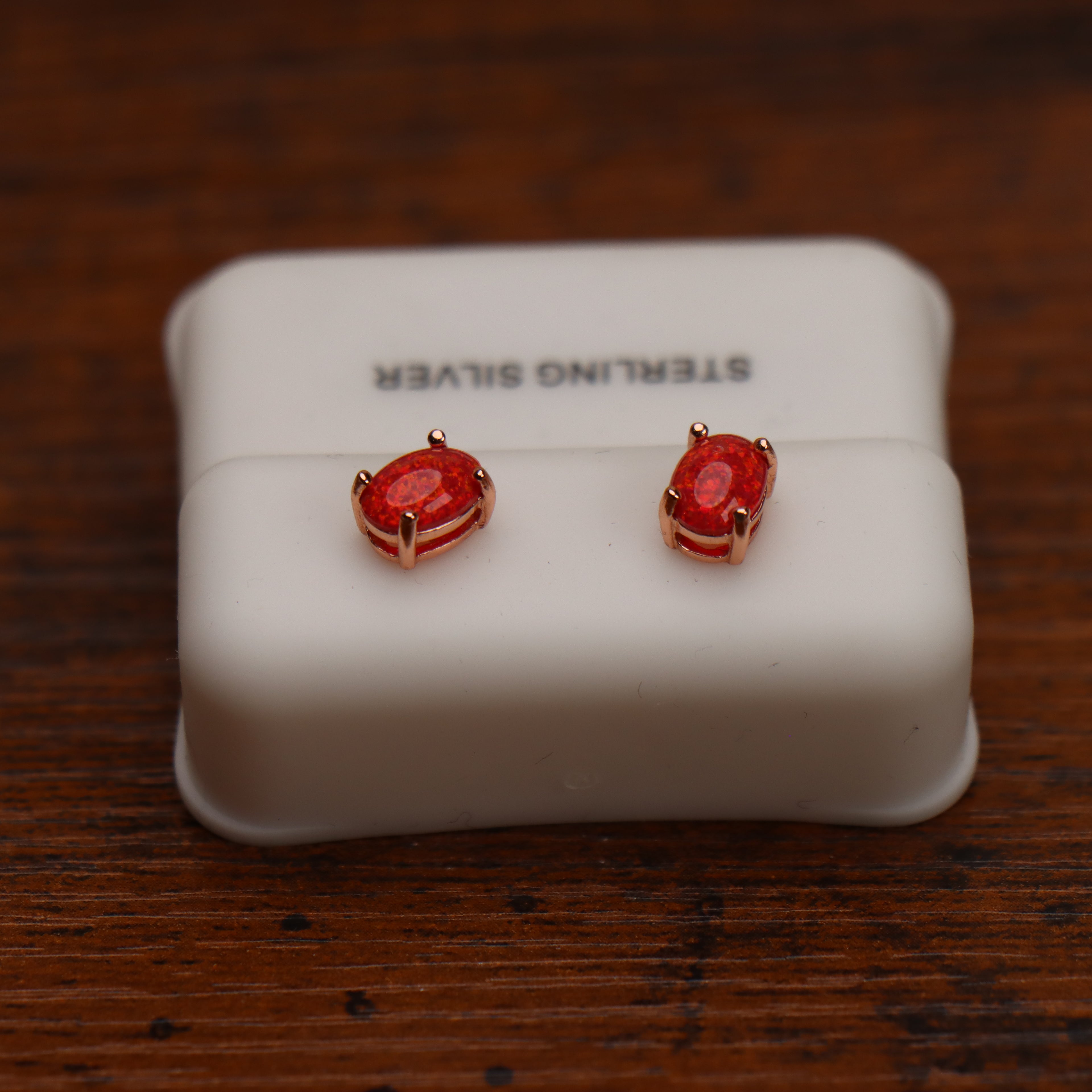 Red Opal Oval Earrings 14k Rose Gold Over 925 Sterling Silver Lab Created 4x6mm
