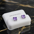 Purple CZ earrings square Asscher cut 925 sterling silver