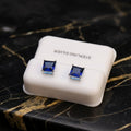 Blue Sapphire CZ Earrings Square Princess Cut 925 Sterling Silver